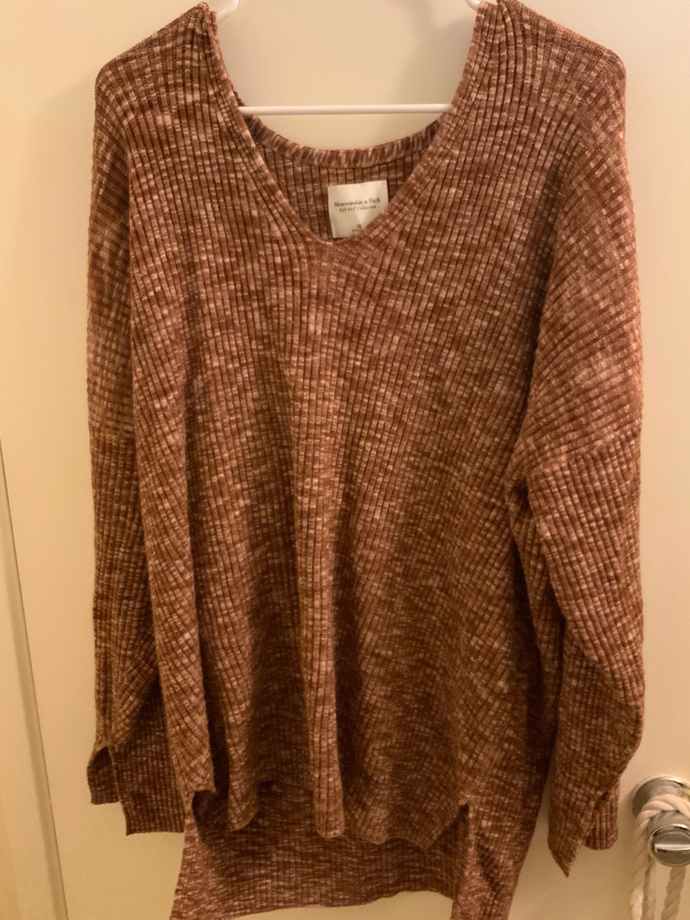 Abercrombie & Fitch Brown Marled V-Neck Ribbed Sweater